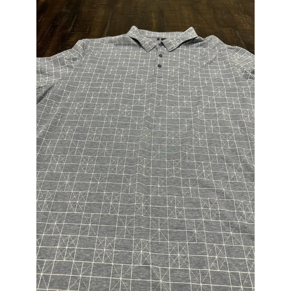 Adidas Polo Shirt Mens 3XL Blue Geometric Bentwater Golf Stretch Performance